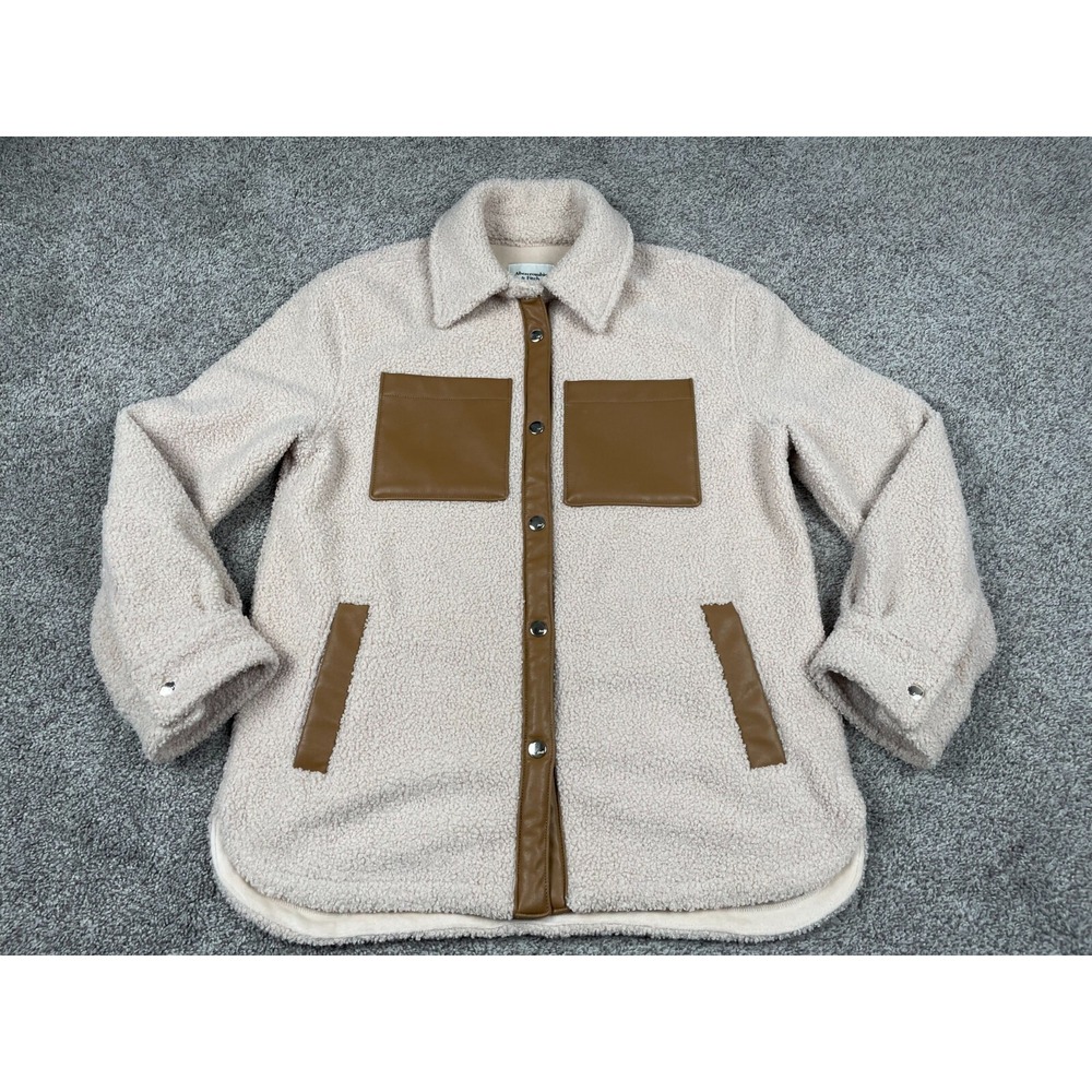 Abercrombie & Fitch Coat Womens Small Fuzzy Sherpa Shacket Barn Chore Jacket Top